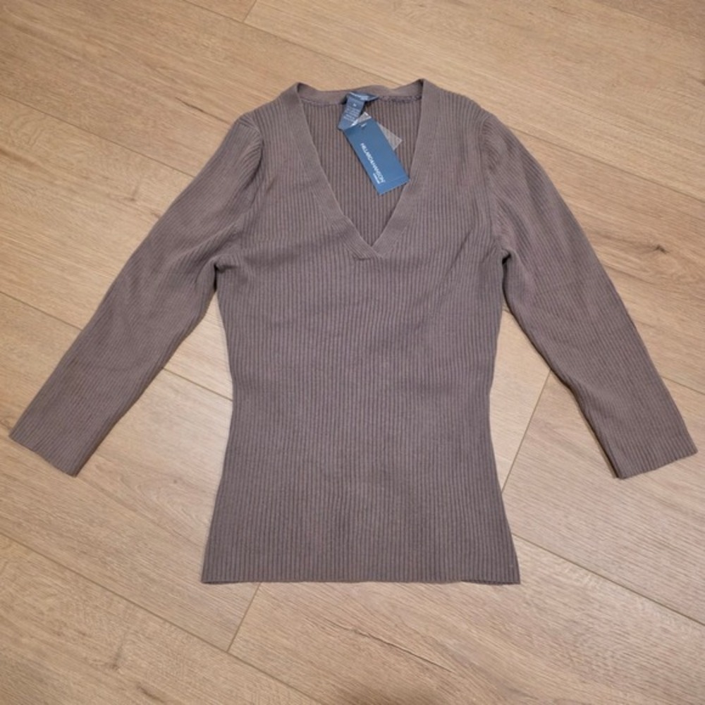 Hilliard & Hanson‎ Casual Ribbed V Neck Pullover Sweater Top M Womens NWT
